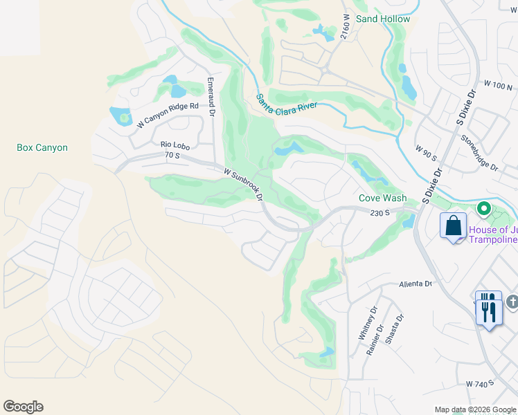 map of restaurants, bars, coffee shops, grocery stores, and more near 2335 West Sunbrook Drive in St. George