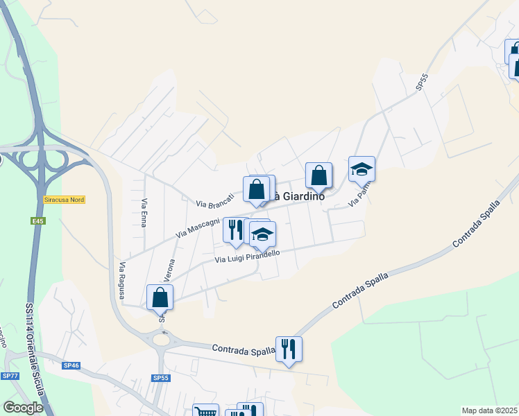 map of restaurants, bars, coffee shops, grocery stores, and more near 2 Viale Garrone in Città Giardino