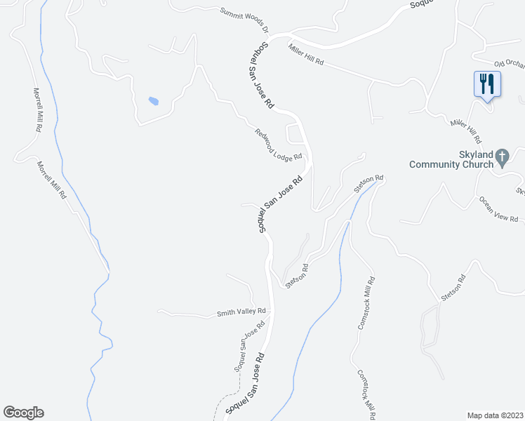 map of restaurants, bars, coffee shops, grocery stores, and more near Soquel San Jose Rd & Terrace Grove Rd in Los Gatos
