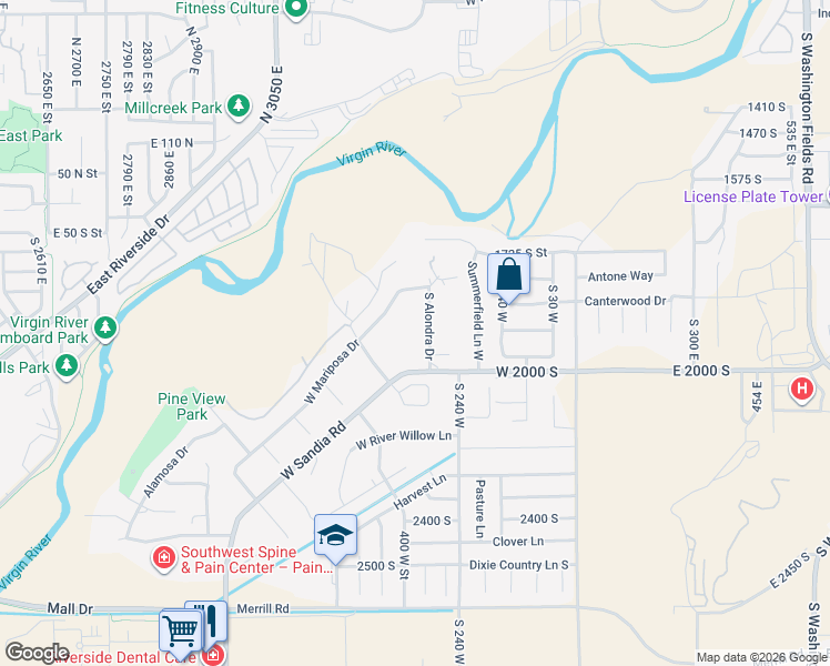 map of restaurants, bars, coffee shops, grocery stores, and more near 1940 South Alondra Drive in Washington
