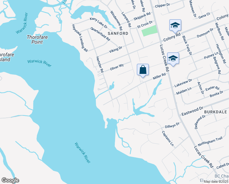 map of restaurants, bars, coffee shops, grocery stores, and more near 90 Miller Road in Newport News
