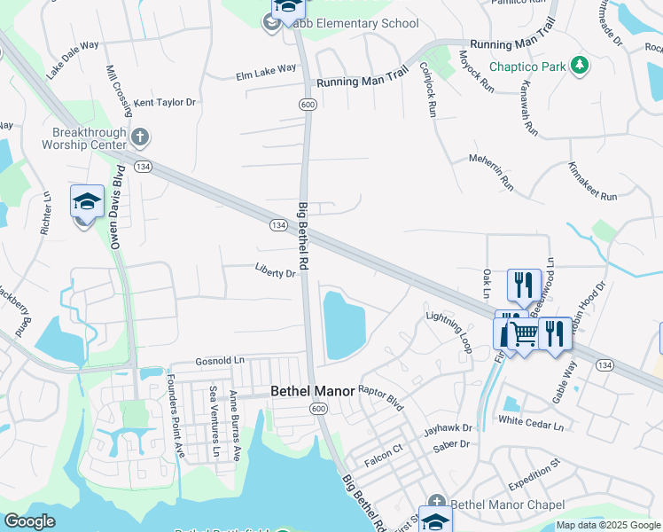 map of restaurants, bars, coffee shops, grocery stores, and more near 2360 Hampton Highway in Yorktown