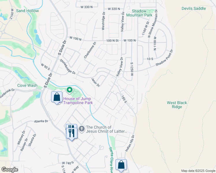 map of restaurants, bars, coffee shops, grocery stores, and more near 220 South Valley View Drive in St. George
