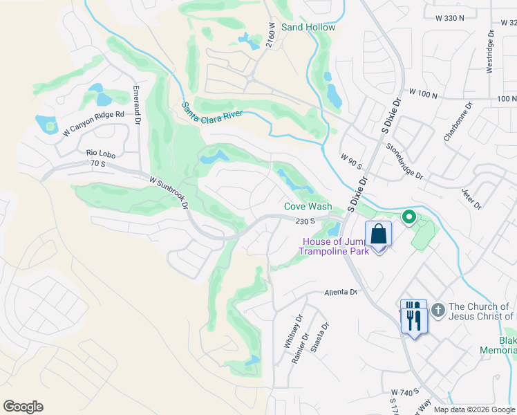 map of restaurants, bars, coffee shops, grocery stores, and more near 83 145 South Crystal Lakes Drive in St. George