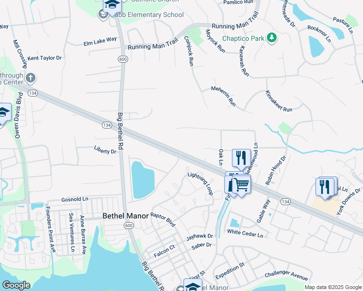 map of restaurants, bars, coffee shops, grocery stores, and more near 2371 Hampton Highway in Yorktown