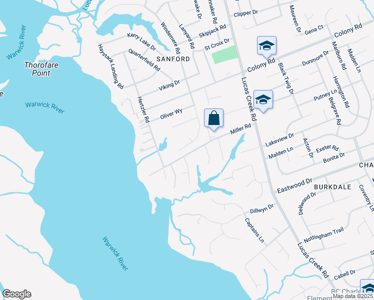 map of restaurants, bars, coffee shops, grocery stores, and more near 302 Windemere Road in Newport News