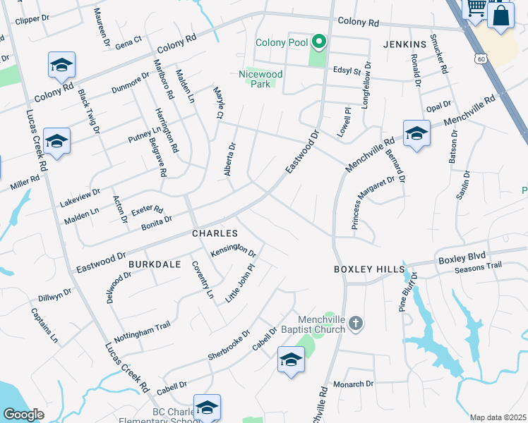 map of restaurants, bars, coffee shops, grocery stores, and more near 122 Kenneth Court in Newport News