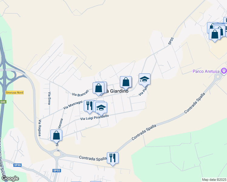 map of restaurants, bars, coffee shops, grocery stores, and more near in Città Giardino
