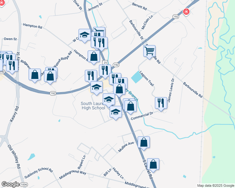 map of restaurants, bars, coffee shops, grocery stores, and more near in Corbin