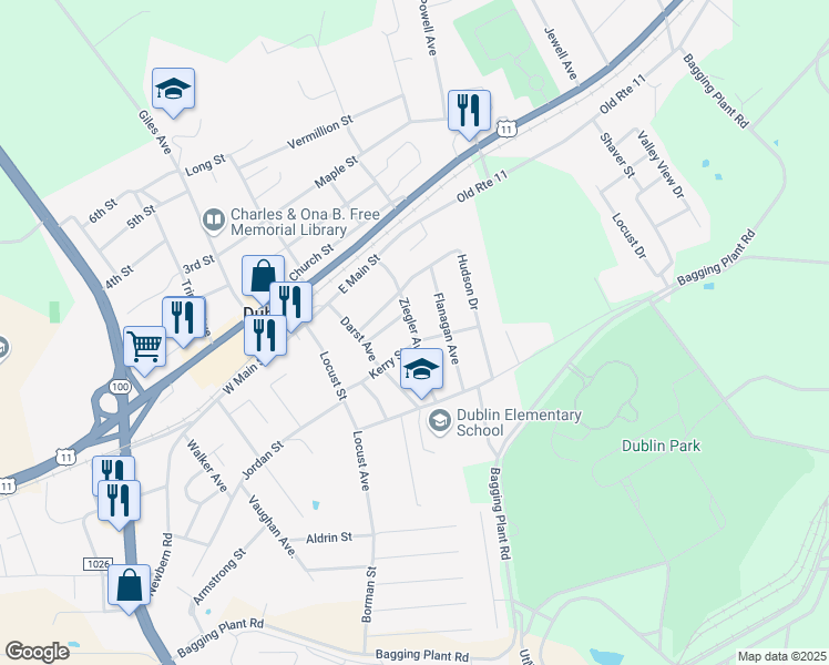 map of restaurants, bars, coffee shops, grocery stores, and more near Ziegler Avenue in Dublin