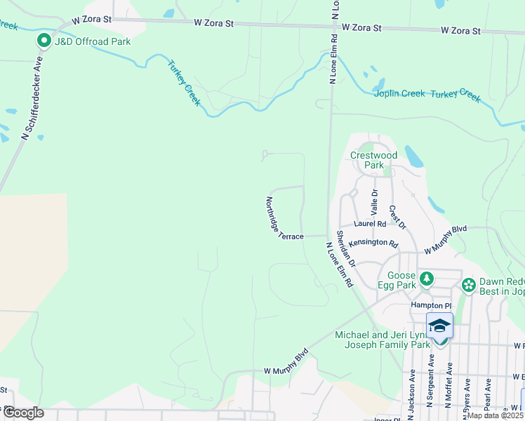 map of restaurants, bars, coffee shops, grocery stores, and more near 1324 Northridge Terrace in Joplin