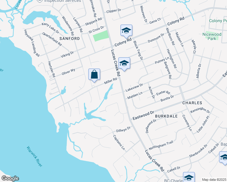 map of restaurants, bars, coffee shops, grocery stores, and more near 245 Lucas Creek Road in Newport News
