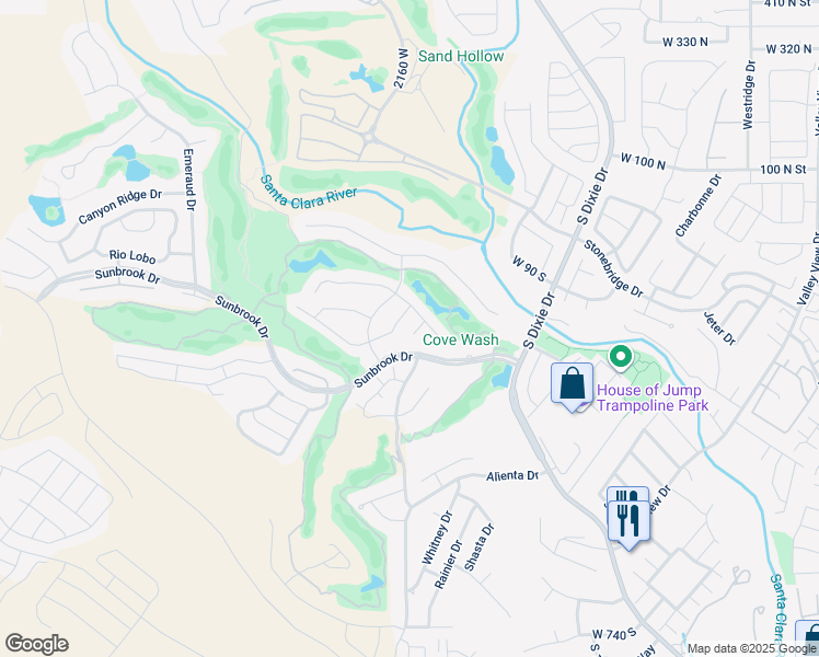 map of restaurants, bars, coffee shops, grocery stores, and more near 113 145 South Crystal Lakes Drive in St. George