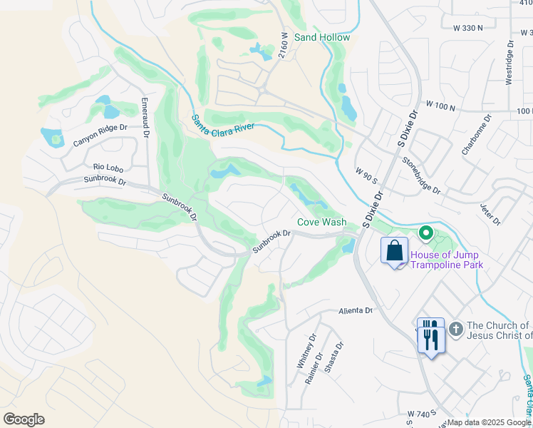 map of restaurants, bars, coffee shops, grocery stores, and more near 145 Crystal Lakes Drive in St. George
