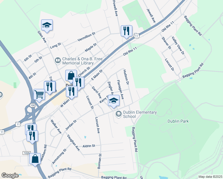 map of restaurants, bars, coffee shops, grocery stores, and more near Ziegler Avenue in Dublin