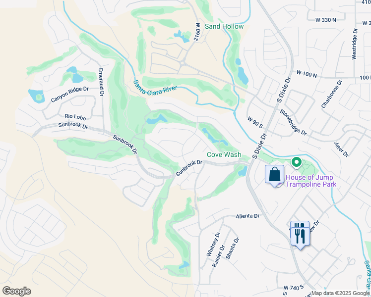 map of restaurants, bars, coffee shops, grocery stores, and more near 145 South Crystal Lakes Drive in St. George
