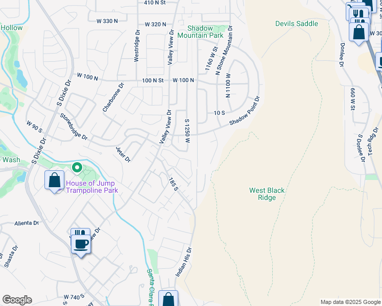 map of restaurants, bars, coffee shops, grocery stores, and more near 163 South 1250 West in St. George