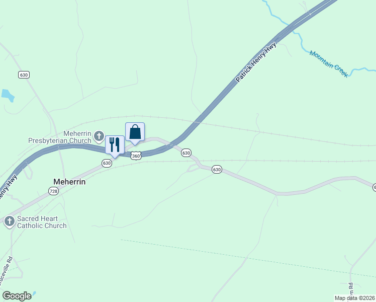 map of restaurants, bars, coffee shops, grocery stores, and more near 889 Free State Road in Meherrin