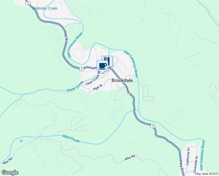 map of restaurants, bars, coffee shops, grocery stores, and more near 1045 Forest Way in Boulder Creek