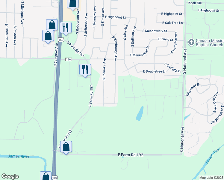 map of restaurants, bars, coffee shops, grocery stores, and more near 5967 S Kimbrough Ave in Springfield