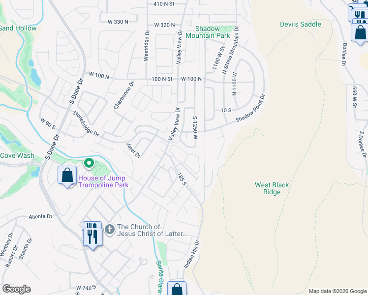 map of restaurants, bars, coffee shops, grocery stores, and more near 1285 West Las Hurdes Drive in St. George