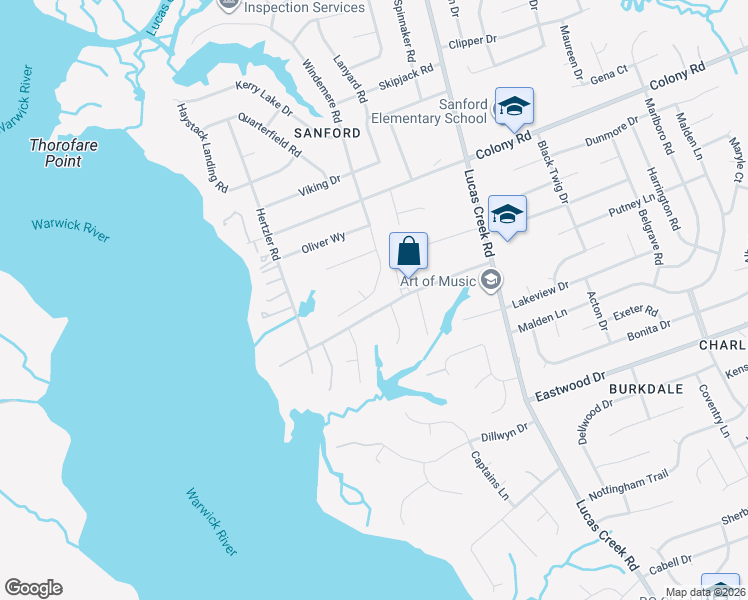 map of restaurants, bars, coffee shops, grocery stores, and more near 308 Windemere Road in Newport News