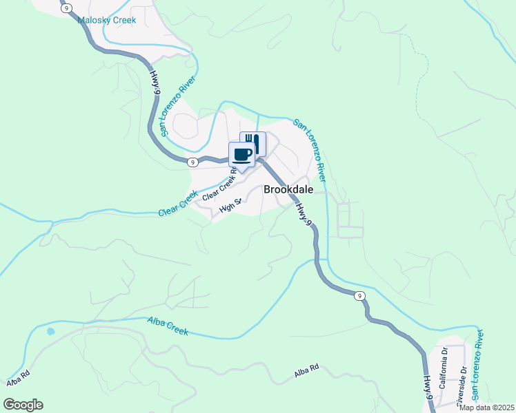 map of restaurants, bars, coffee shops, grocery stores, and more near 1045 Forest Way in Boulder Creek