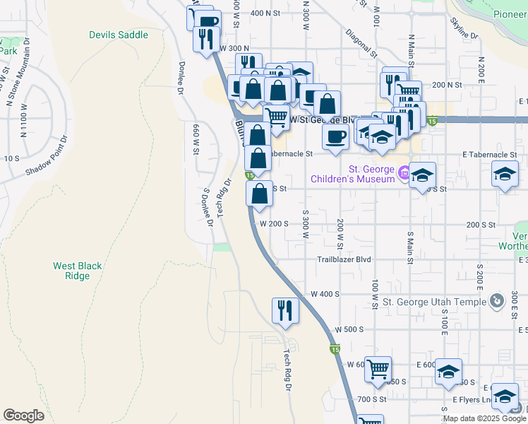 map of restaurants, bars, coffee shops, grocery stores, and more near 178 South 400 West in Saint George
