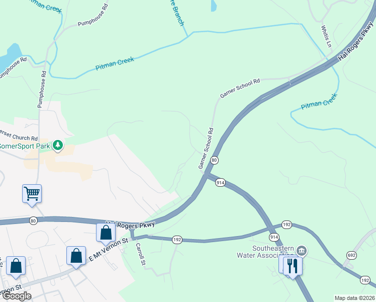 map of restaurants, bars, coffee shops, grocery stores, and more near 395 Garner School Road in Somerset