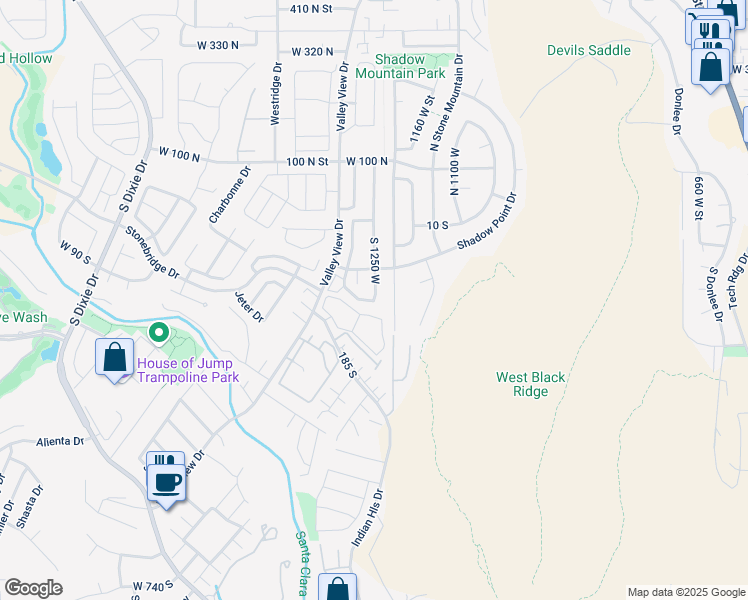 map of restaurants, bars, coffee shops, grocery stores, and more near 163 South 1250 West in St. George
