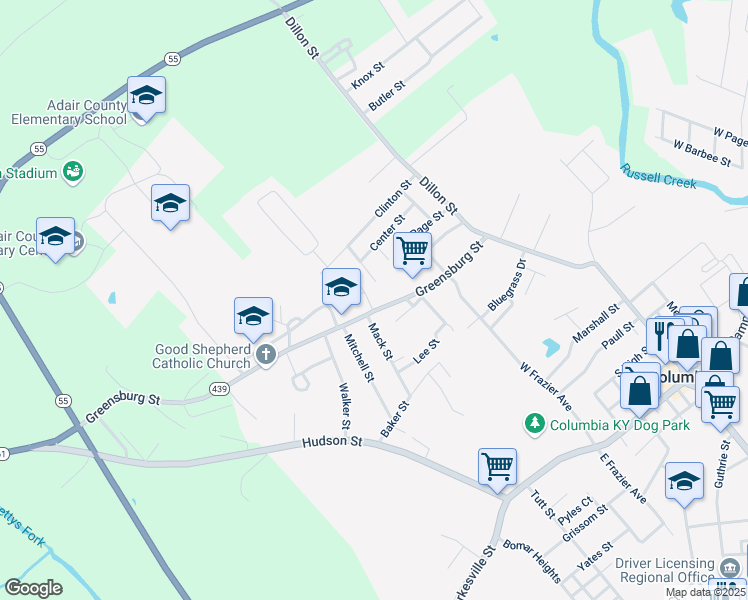 map of restaurants, bars, coffee shops, grocery stores, and more near 1010 Greensburg Street in Columbia