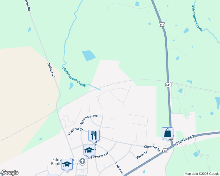 map of restaurants, bars, coffee shops, grocery stores, and more near Pine Street in Eddyville