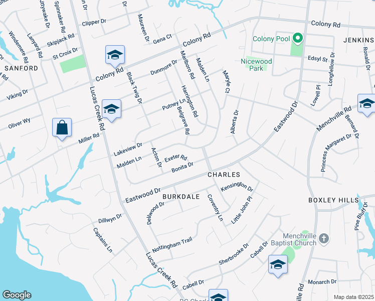 map of restaurants, bars, coffee shops, grocery stores, and more near 290 Malden Ln in Newport News