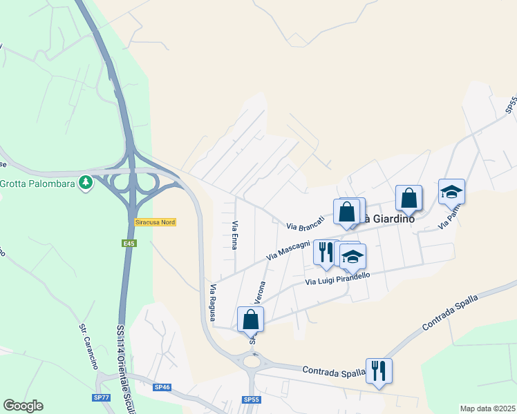 map of restaurants, bars, coffee shops, grocery stores, and more near 95 Via Vitaliano Brancati in Città Giardino