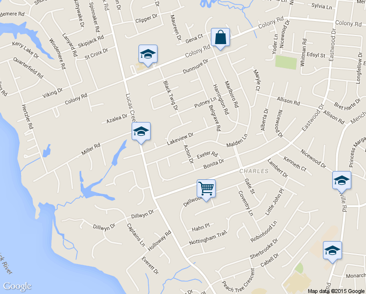 map of restaurants, bars, coffee shops, grocery stores, and more near 263 Malden Lane in Newport News