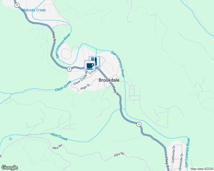 map of restaurants, bars, coffee shops, grocery stores, and more near 150 High Street in Boulder Creek
