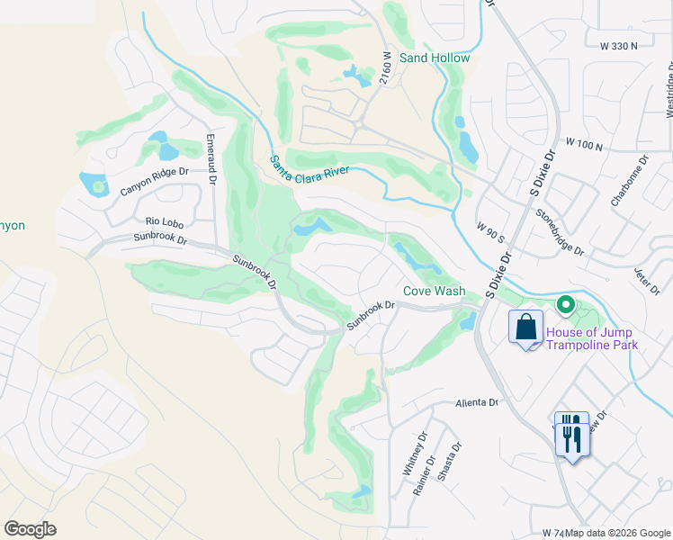 map of restaurants, bars, coffee shops, grocery stores, and more near 31 150 South Crystal Lakes Drive in St. George