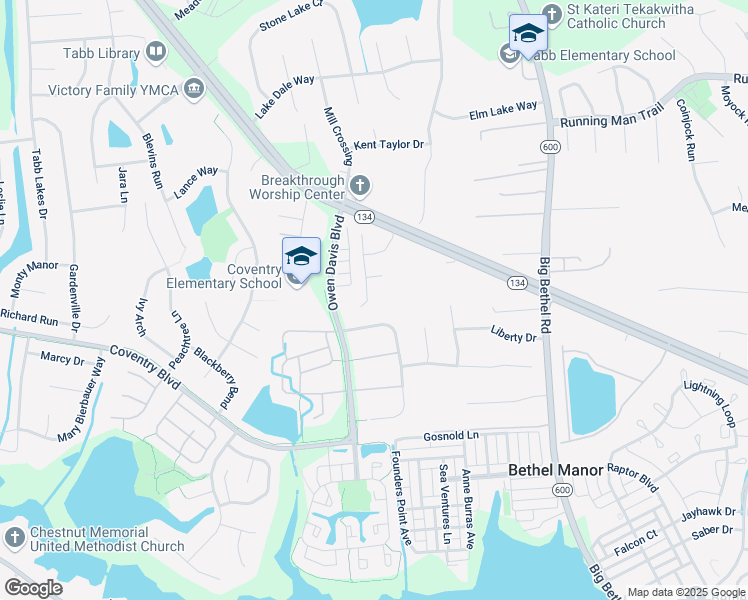map of restaurants, bars, coffee shops, grocery stores, and more near 207 Potter Lane in Yorktown