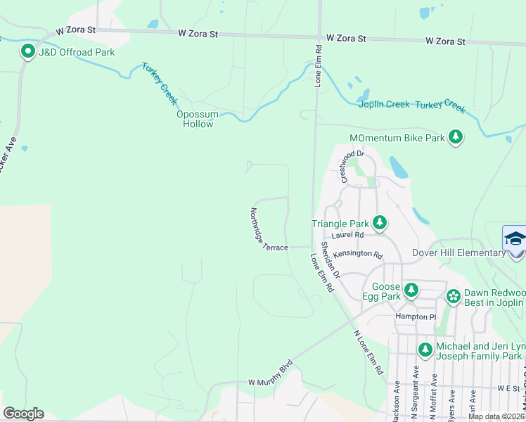map of restaurants, bars, coffee shops, grocery stores, and more near 1331 Northridge Terrace in Joplin