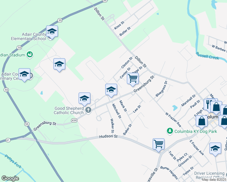 map of restaurants, bars, coffee shops, grocery stores, and more near Magnolia Drive in Columbia