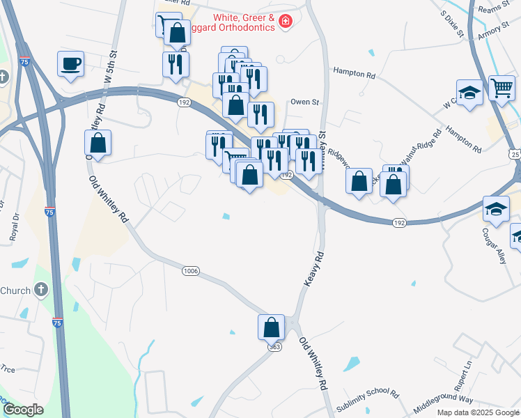 map of restaurants, bars, coffee shops, grocery stores, and more near 1710 Kentucky 192 in London