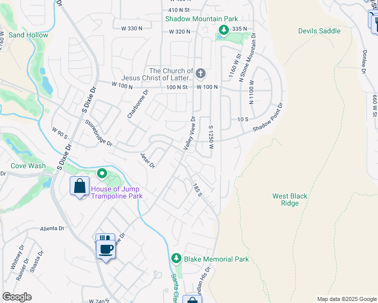 map of restaurants, bars, coffee shops, grocery stores, and more near 124 West Las Hurdes Drive in St. George