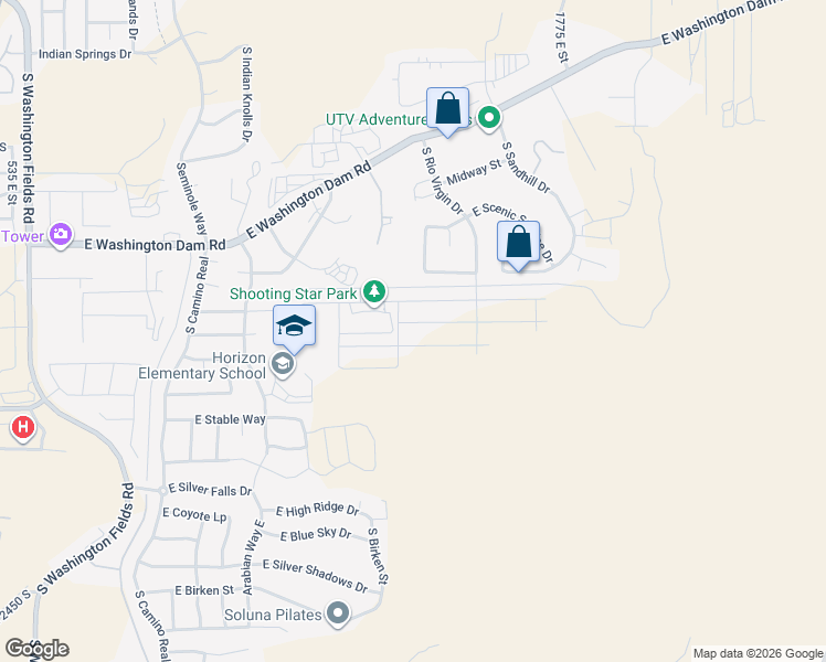 map of restaurants, bars, coffee shops, grocery stores, and more near 1320 East Black Brush Drive in Washington