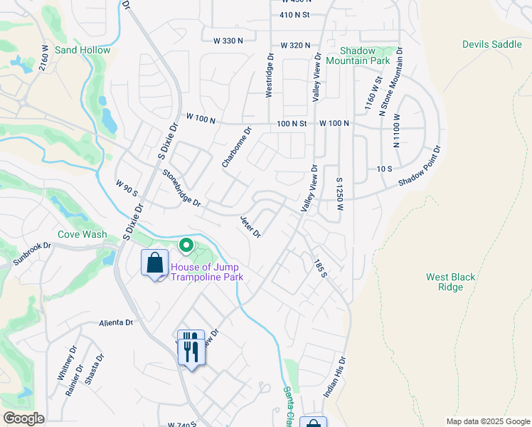 map of restaurants, bars, coffee shops, grocery stores, and more near 1461 Lloyd Drive in St. George