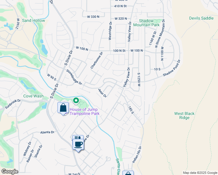 map of restaurants, bars, coffee shops, grocery stores, and more near 1461 Lloyd Drive in St. George