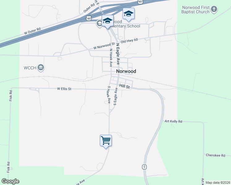 map of restaurants, bars, coffee shops, grocery stores, and more near 401-499 South Eagle Avenue in Norwood