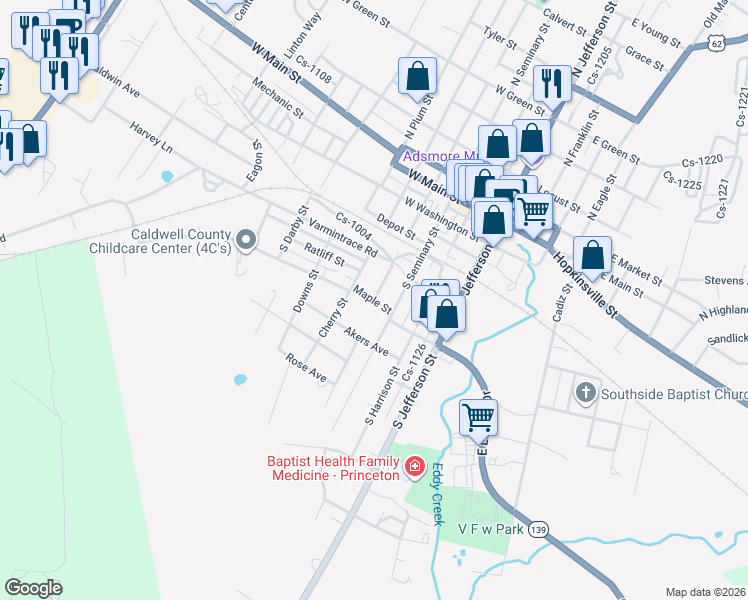 map of restaurants, bars, coffee shops, grocery stores, and more near 399 Beverly Lane in Princeton