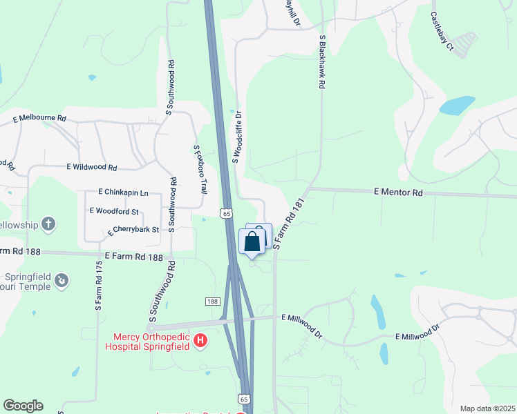 map of restaurants, bars, coffee shops, grocery stores, and more near 5841 South Woodcliffe Drive in Springfield