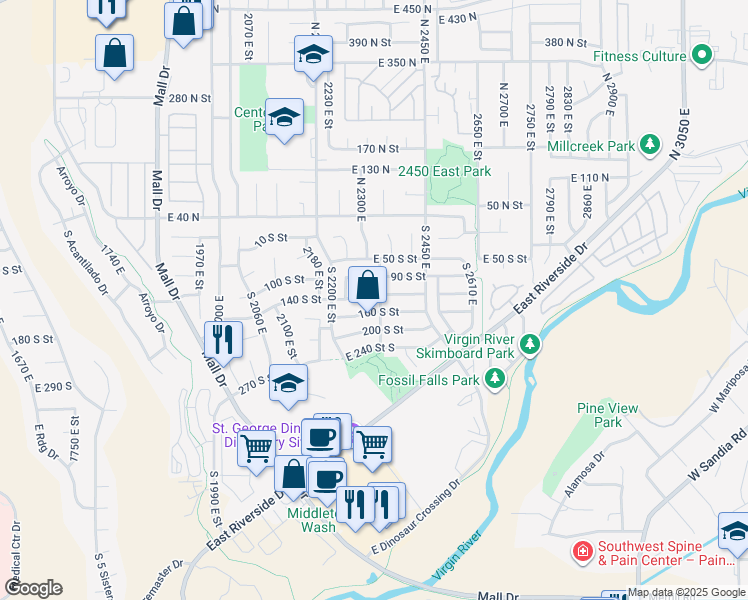 map of restaurants, bars, coffee shops, grocery stores, and more near 2326 East 140 South in St. George