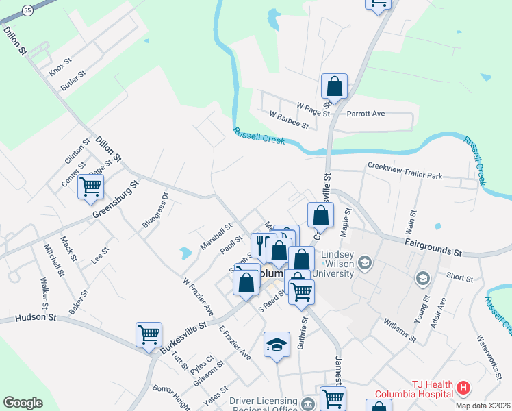 map of restaurants, bars, coffee shops, grocery stores, and more near 201 Wall Street in Columbia